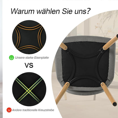 Esszimmerstühle Set Dunkelgrau Cord mit Armlehnen & Holzbeinen