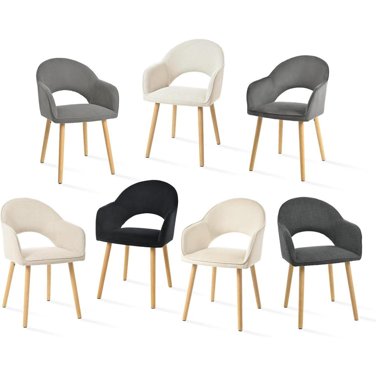 Esszimmerstuhl Cord Beige Holzbeine – 2er Set mit Armlehne
