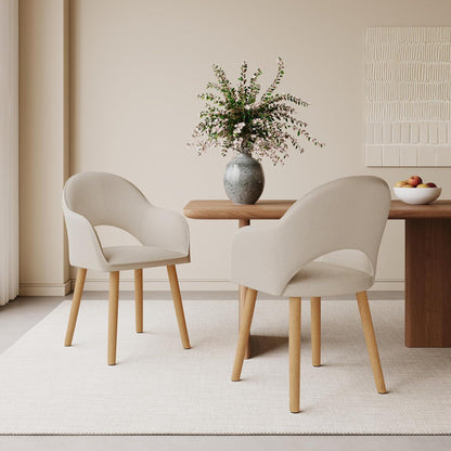 Esszimmerstühle 6er Set Beige mit Armlehne & Holzbeinen