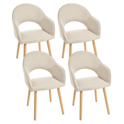 Esszimmerstühle Set Beige Holzbeine mit Armlehne – 4er Set