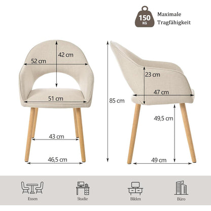 Esszimmerstühle Set Beige Holzbeine mit Armlehne – 4er Set