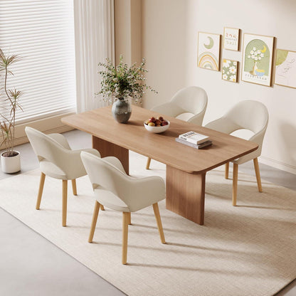 Esszimmerstühle 2er Set Beige mit Armlehne & Holzbeinen