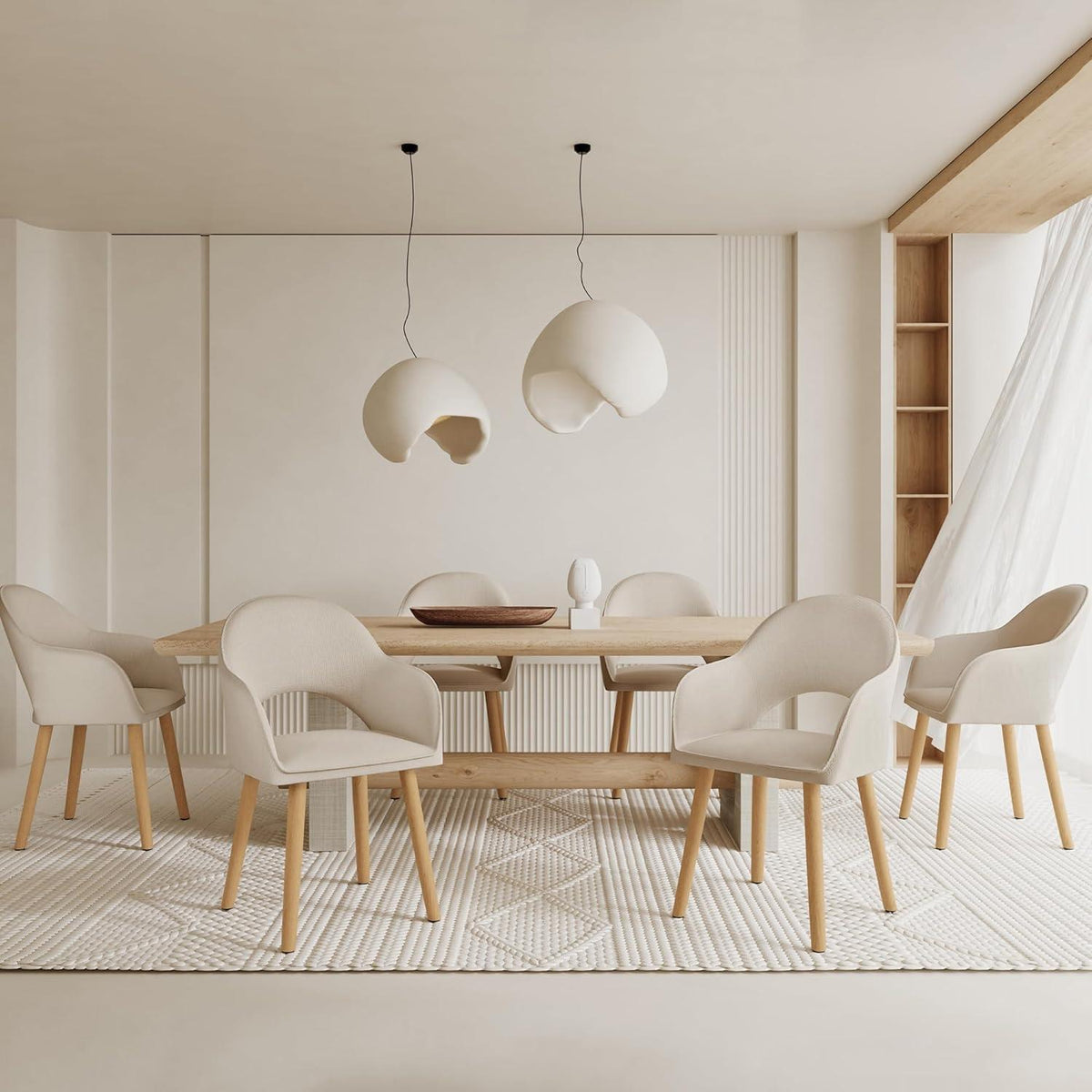 Esszimmerstühle 2er Set Beige mit Armlehne & Holzbeinen