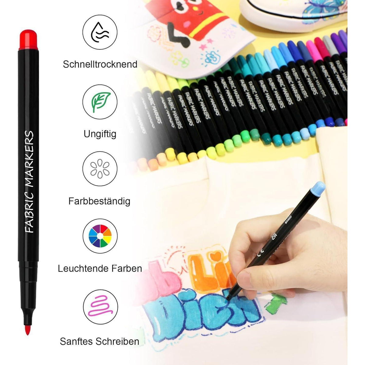 Textilstifte Set 40 Farben – Waschmaschinenfest & Feinspitze
