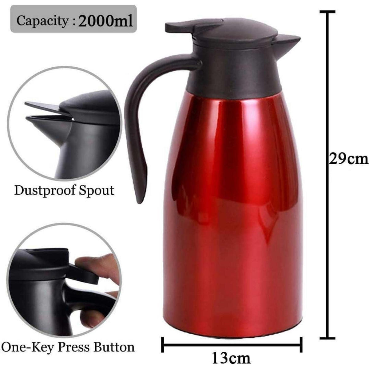 2L Edelstahl Thermoskanne – Isolierkanne für Kaffee & Tee