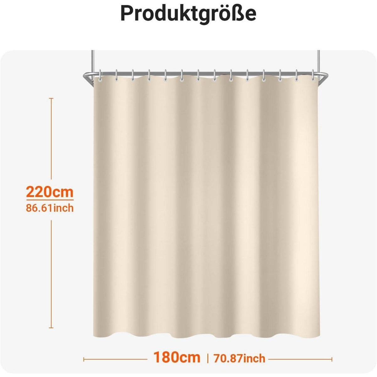 Textil Duschvorhang Beige 180x220cm Beschwerter Saum Wasserabweisend