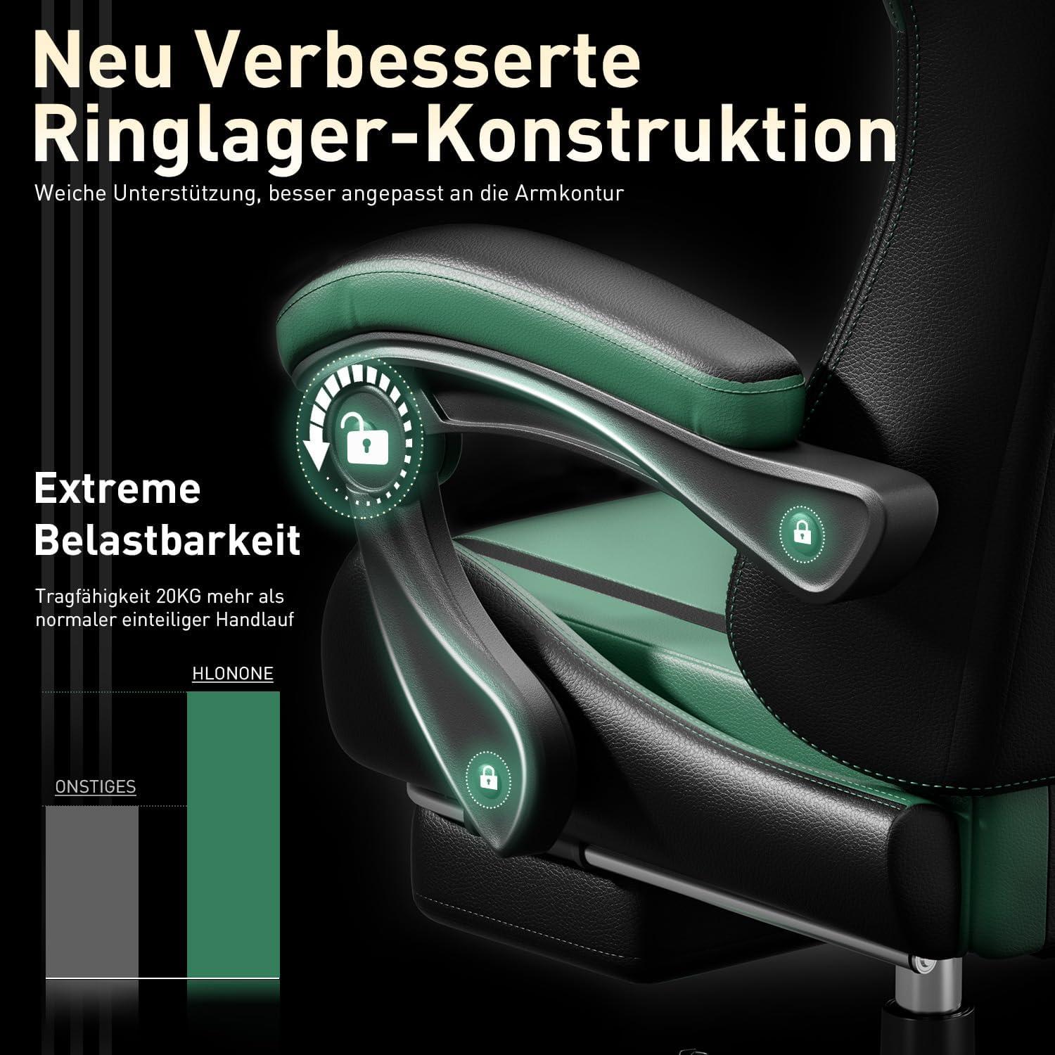 Gaming Stuhl Höhenverstellbar Racer Schwarz-Grün 150 kg