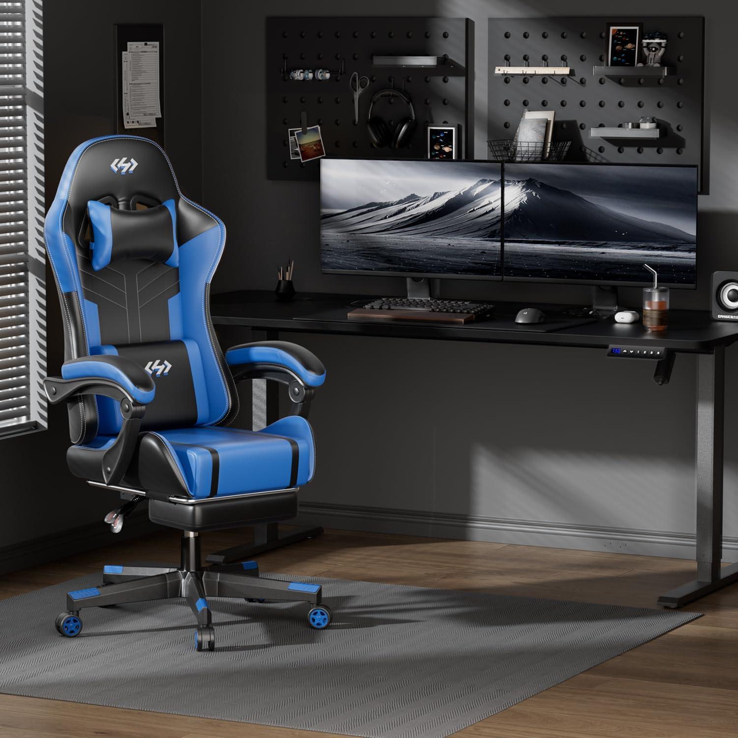 HLONONE Gaming Stuhl Ergonomischer Bürostuhl Schwarz-Blau