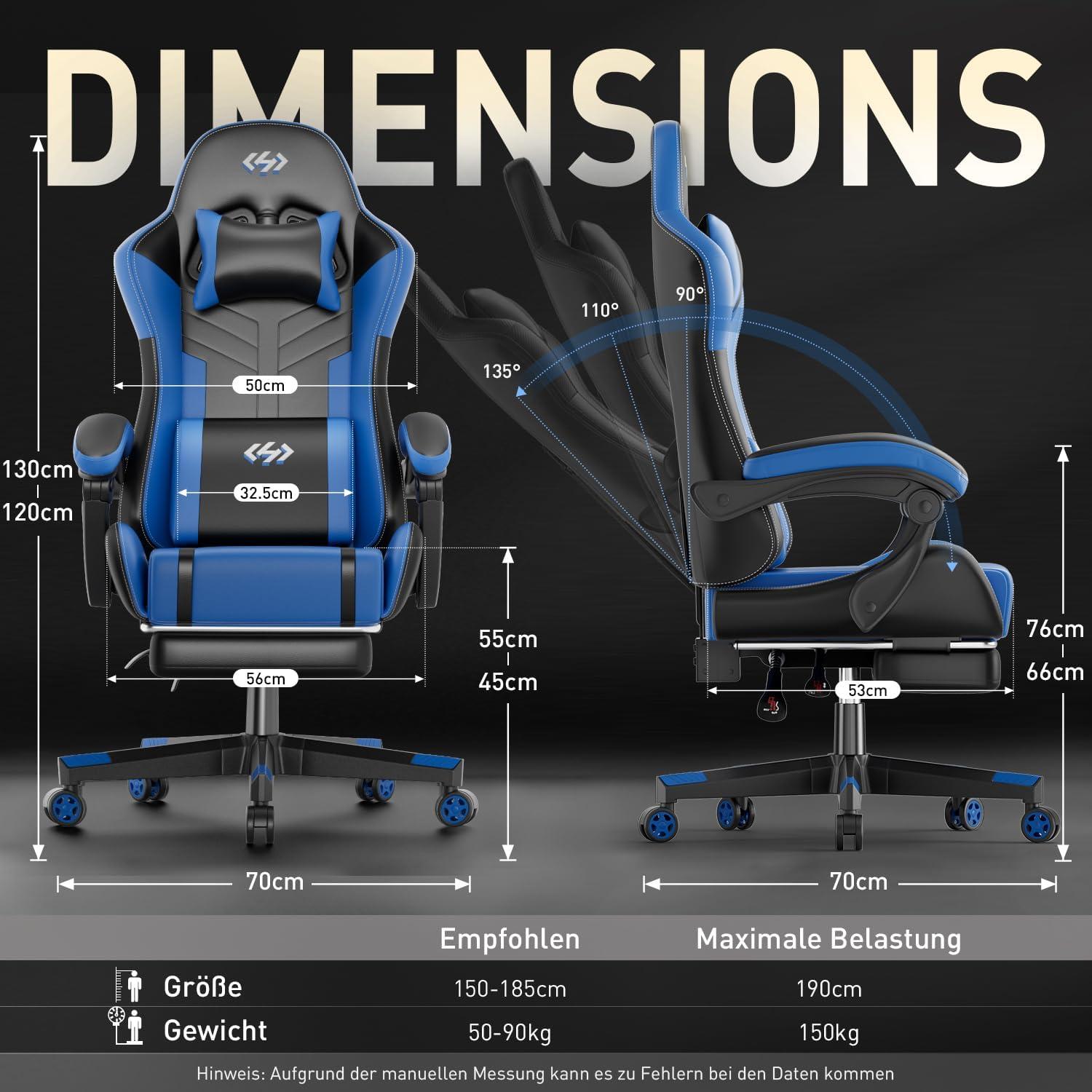 Ergonomischer Gaming Stuhl mit Kopfstütze und