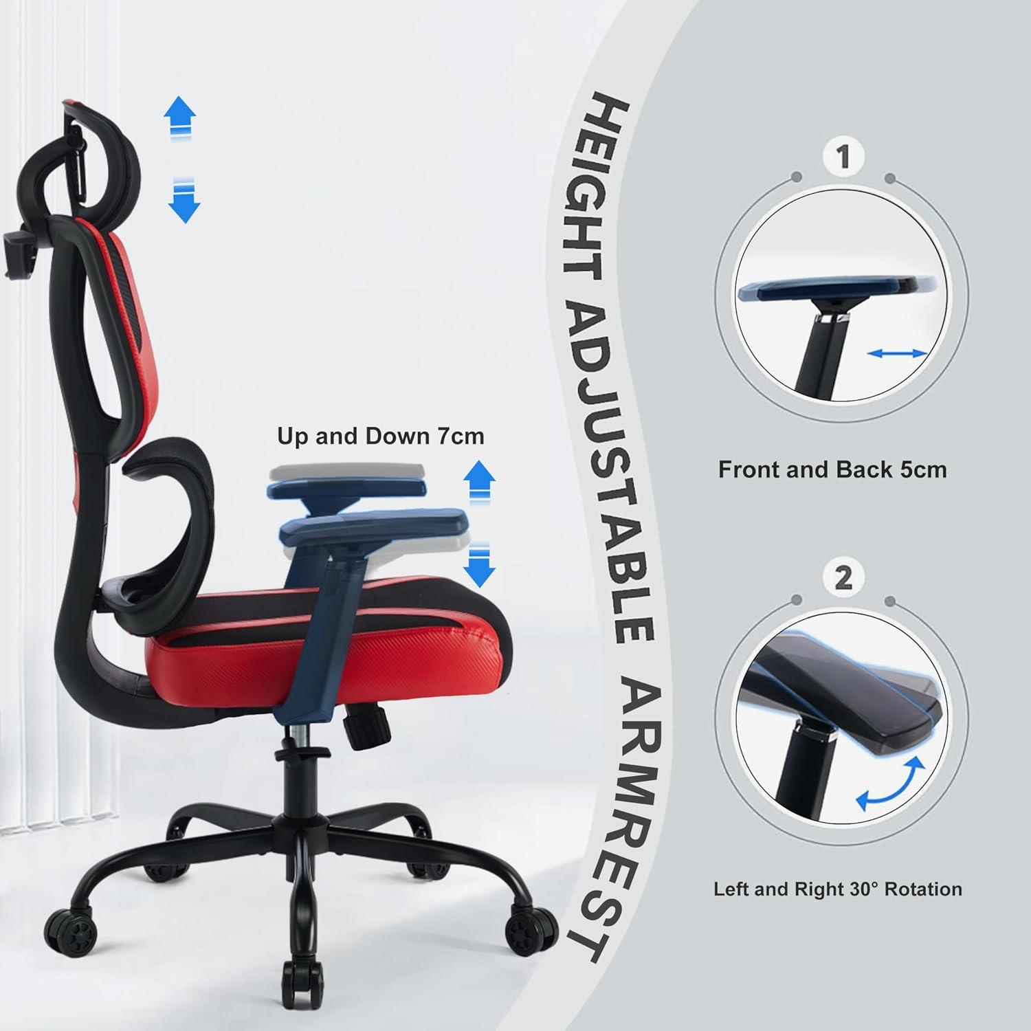 Ergonomischer Bürostuhl 200KG Mesh Lendenwirbelstütze Armlehnen Wippfunktion