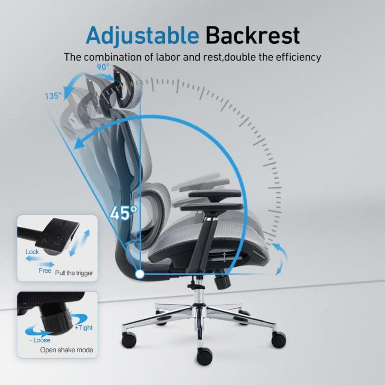 Ergonomischer Bürostuhl 200KG, verstellbare Lendenwirbelstütze