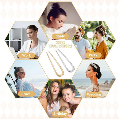 2er Set U-förmige Haarnadeln 14cm Metall Damen Mädchen