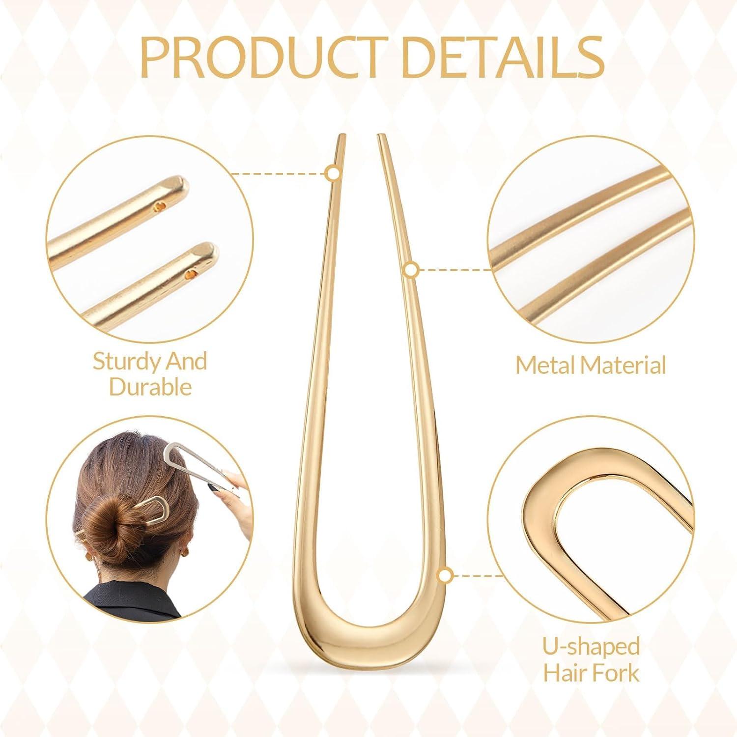 2er Set U-förmige Haarnadeln Metall 14cm Damen Mädchen Haarspangen Gold Silber