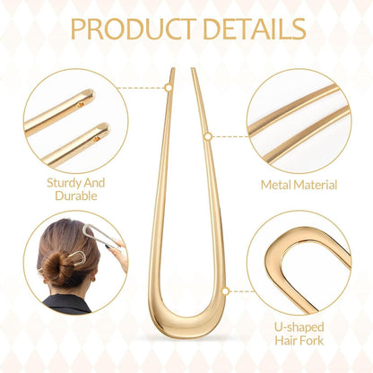 2er Set U-förmige Haarnadeln Metall 14cm Damen Mädchen Haarspangen Gold Silber