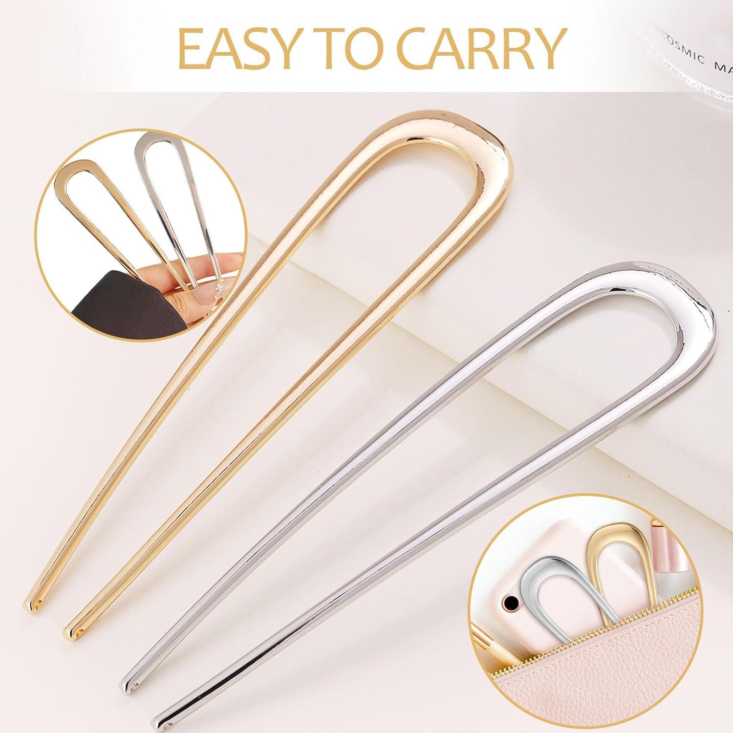 2Pcs U-förmige Haarnadeln 14cm Metall Hairpin Clip Damen Mädchen