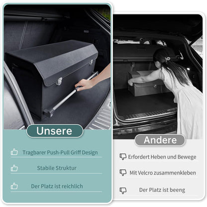 60L Kofferraum Organizer mit Deckel – Auto Aufbewahrungsbox Schwarz in Lederoptik