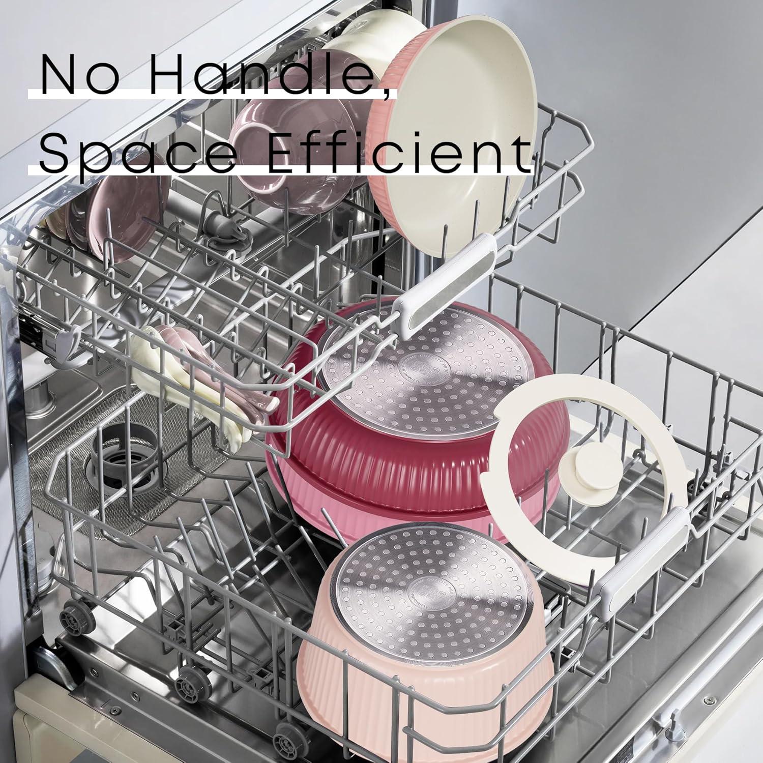 Induktion Töpfe Pfannen Set abnehmbaren Griffen Antihaft Granit Silikon Deckeln