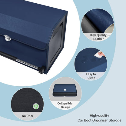 Zusammenklappbarer Auto Kofferraum Organizer mit Deckel (Blau)