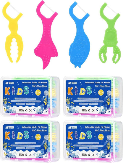 128 Stück Kinder Zahnseide Sticks in Meeres-Box - Fluorfrei, wachsfrei