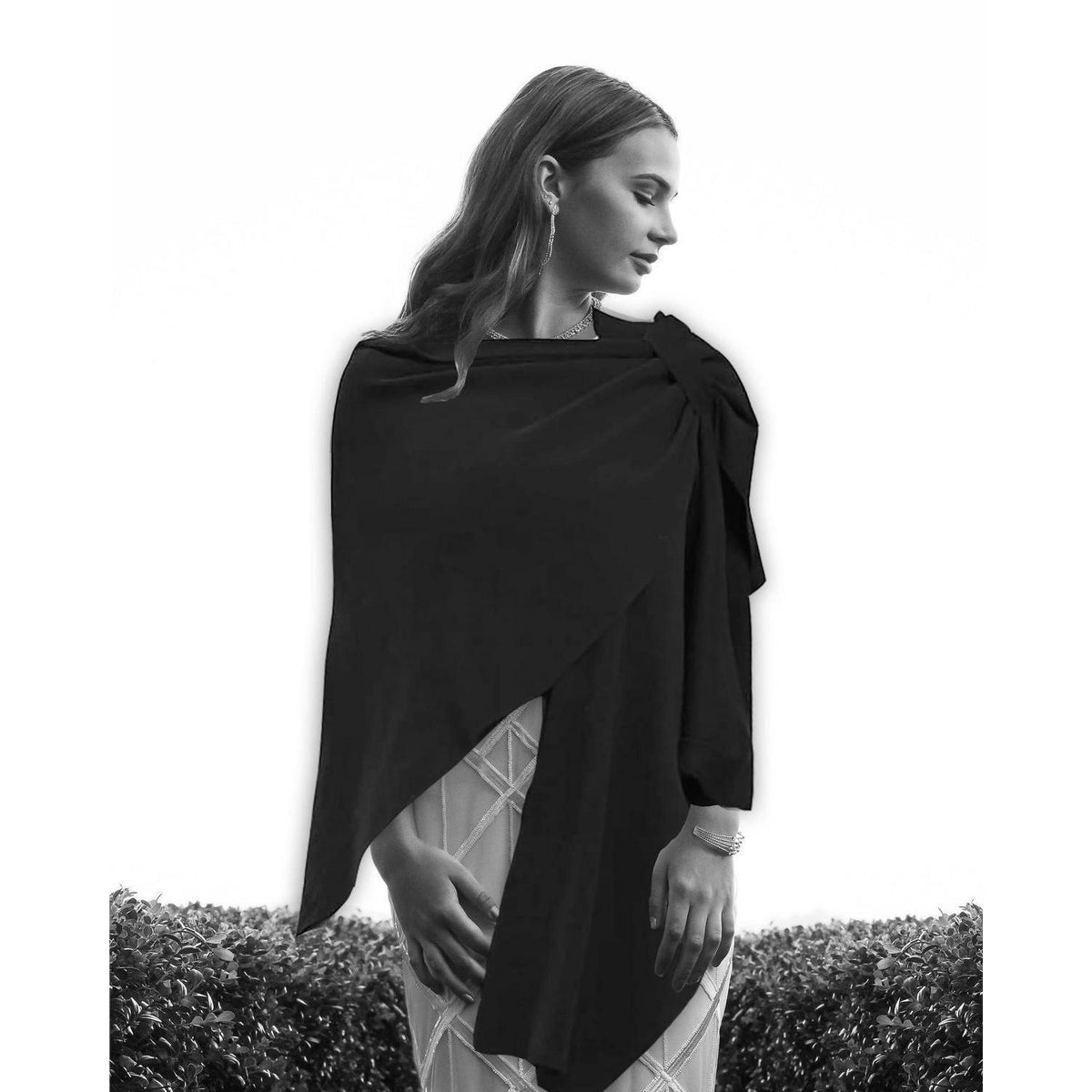 Damen Poncho Schal kuschelweich, Strick Cape Cardigan Schwarz