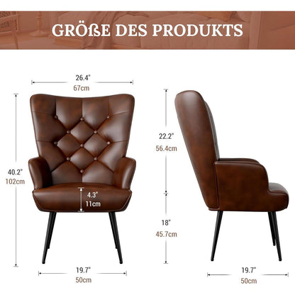 Eleganter Ohrensessel mit Metallbeinen, braun