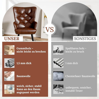 Eleganter Ohrensessel mit Metallbeinen, braun