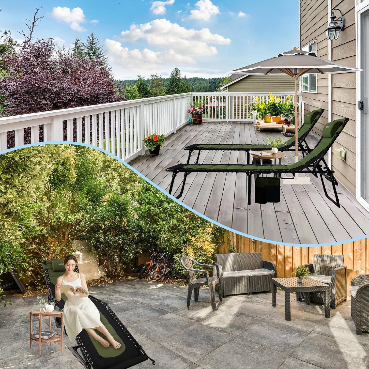 Klappbare Sonnenliege Gartenliege 5-fach verstellbar mit Kissen 190x59CM Grün