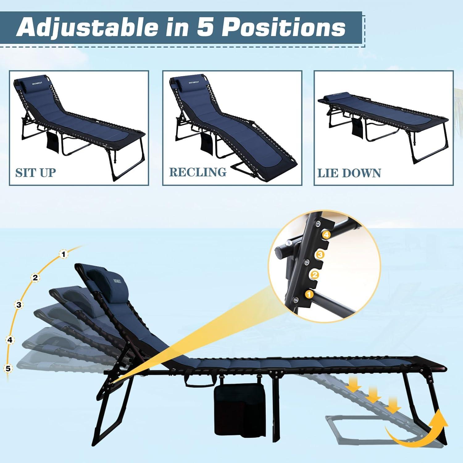 WKFAMOUT XXL Sonnenliege Klappbar Verstellbar Rückenlehne 200x68CM Navy