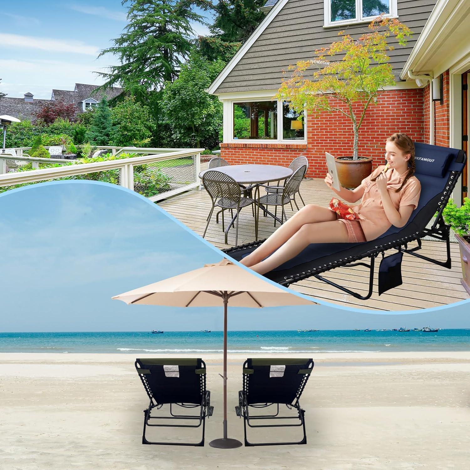 XXL Sonnenliege Klappbar Verstellbar Gartenliege 200x68CM Navy