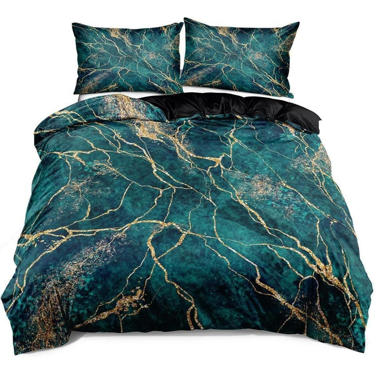 Marmor Bettwäsche Set Grün Gold 135x200 cm 4tlg.