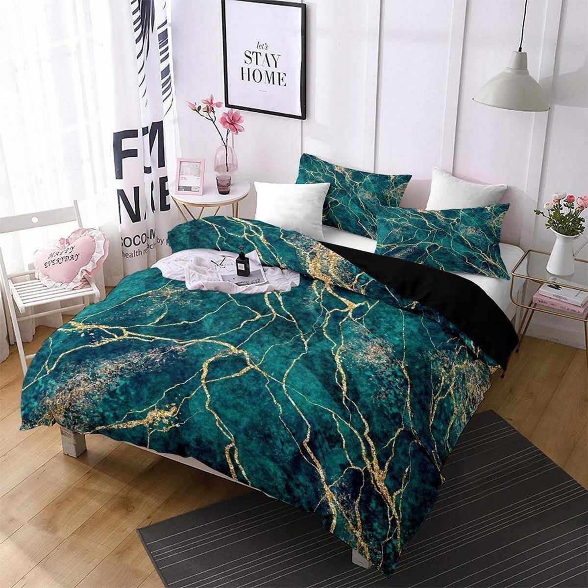 Marmor Bettwäsche Set Grün Gold 135x200 cm 4tlg.