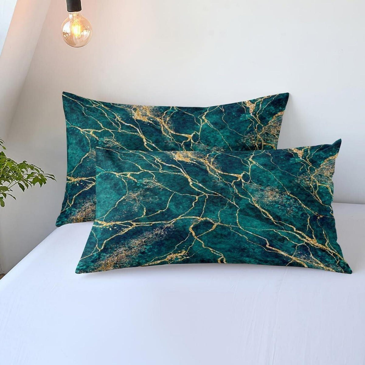 Marmor Bettwäsche Set Grün Gold 135x200 cm 4tlg.