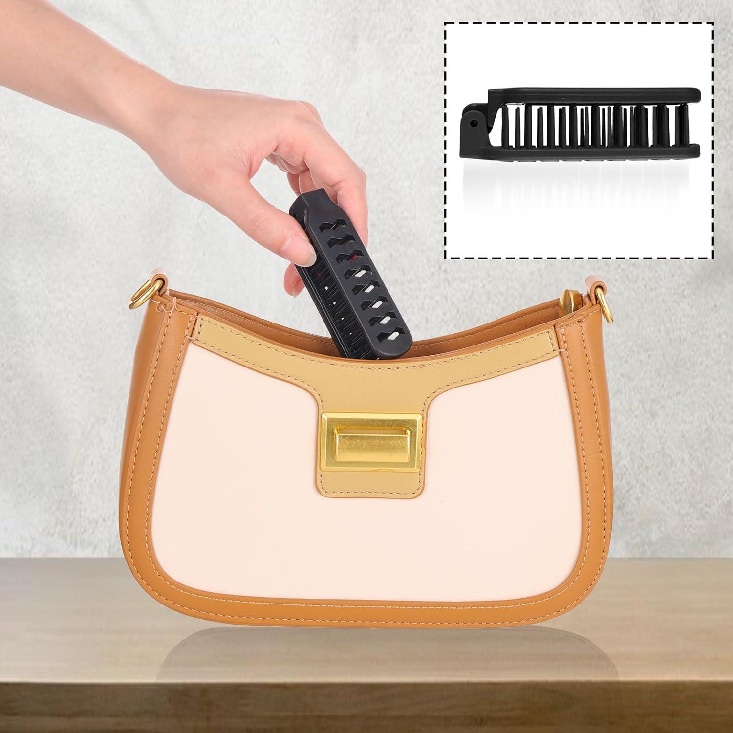 2er Set Klappbürste Reise Schwarz Mini Haarbürste Faltbar Kompakt