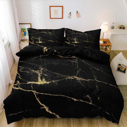 4tlg. Bettwäsche Set Marmor Schwarz Gold 135x200 cm