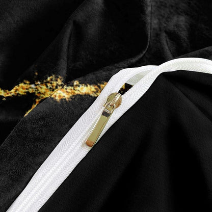 4tlg. Bettwäsche Set Marmor Schwarz Gold 135x200 cm
