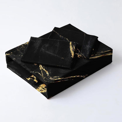 4tlg. Bettwäsche Set Marmor Schwarz Gold 135x200 cm