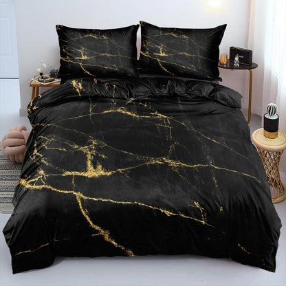 Marmor Bettwäsche Set Schwarz Gold 135x200 cm Mikrofaser