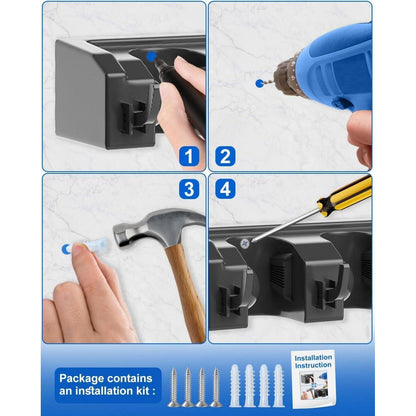 Besenhalterung Wand mit 5 Haltern & 6 Haken, Schwarz