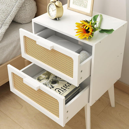 Rattan Nachttisch mit 2 Hand Made Rattan Schubladen, Boho Style