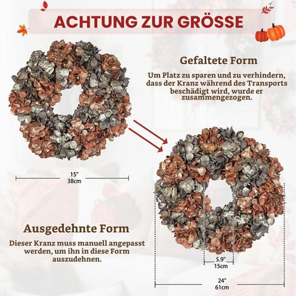 Künstlicher Hortensienkranz 61cm Braun für Weihnachten