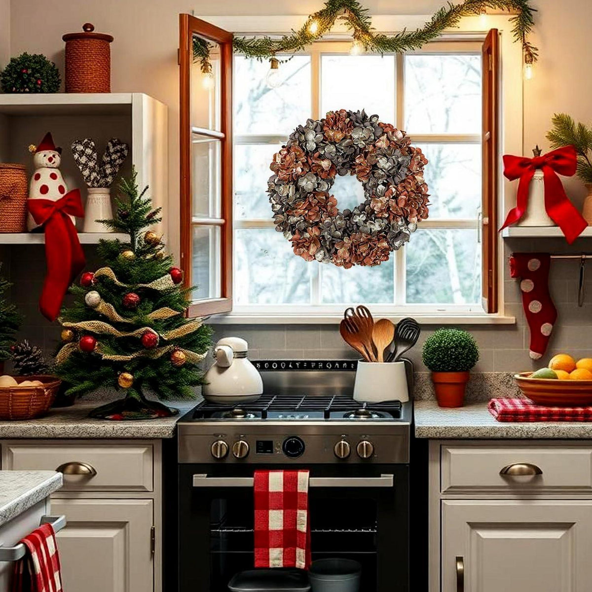 Künstlicher Hortensienkranz 61cm Braun für Weihnachten