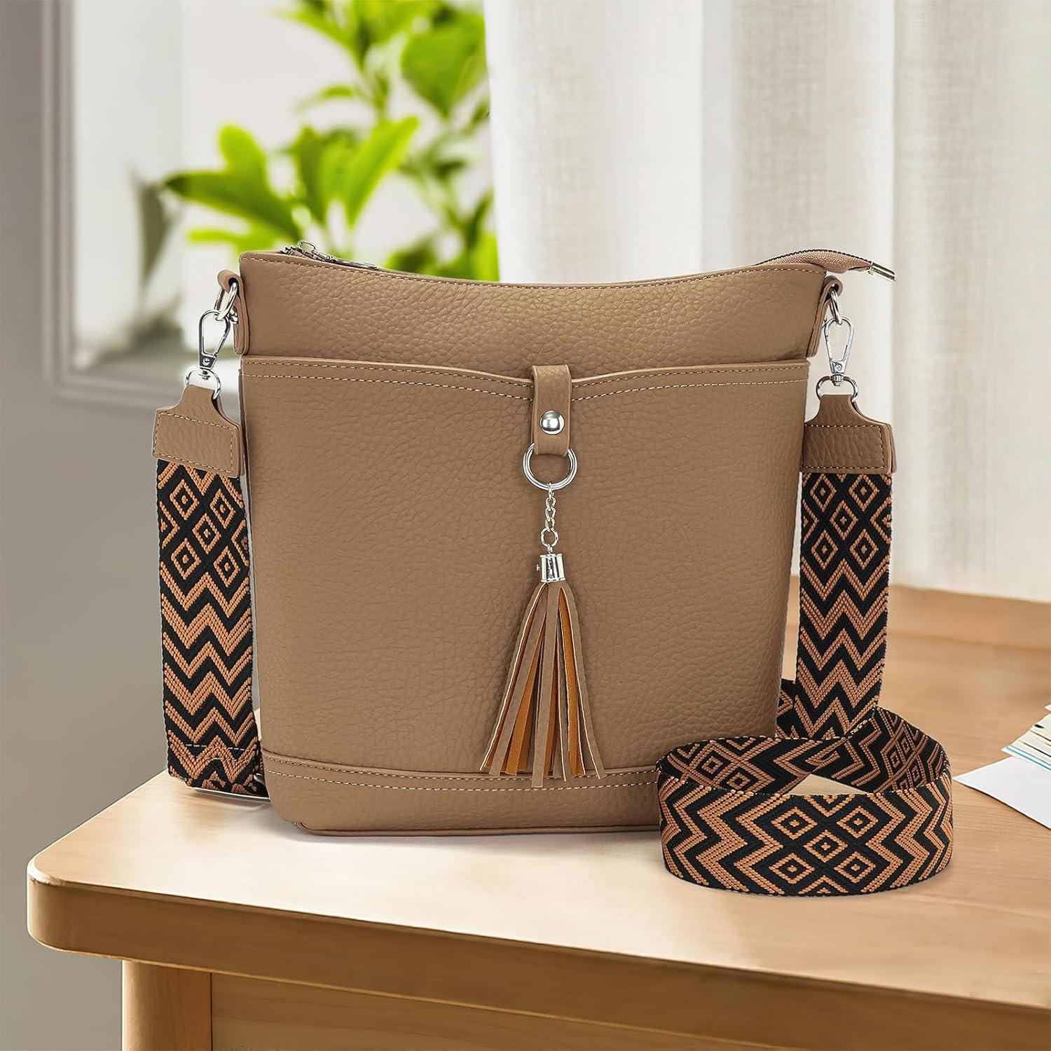 Sasrymnl Damen Umhängetasche Schwarz Mittelgroß Vegan Leder
