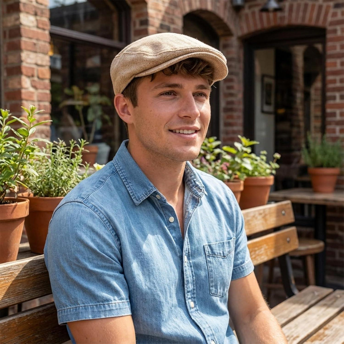 Schiebermütze Herren Baumwolle Leinen – Gatsby Flatcap Khaki L