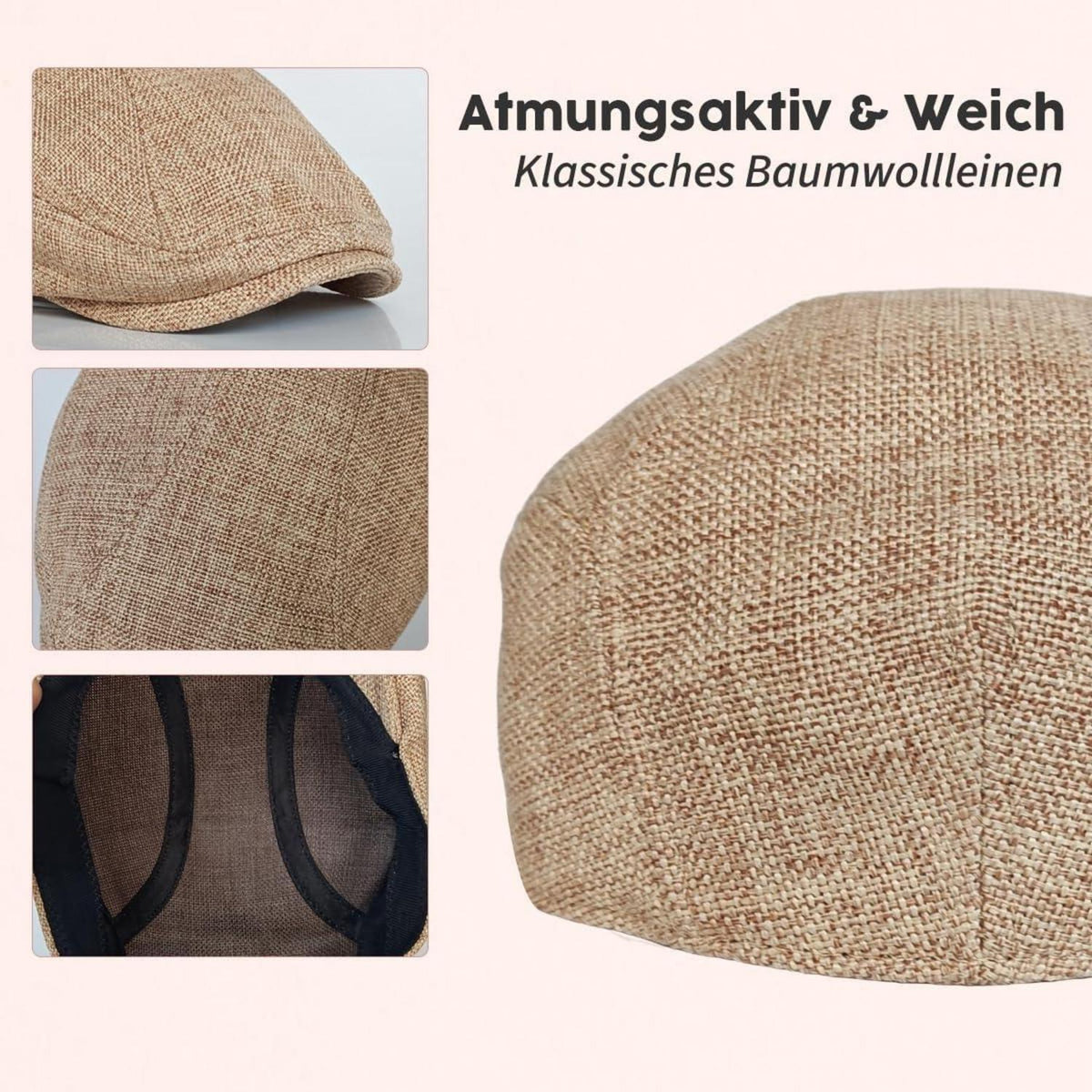 Schiebermütze Herren Baumwolle Leinen – Gatsby Flatcap Khaki L