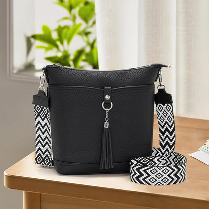 Sasrymnl Umhängetasche Damen Schwarz Veganes Leder