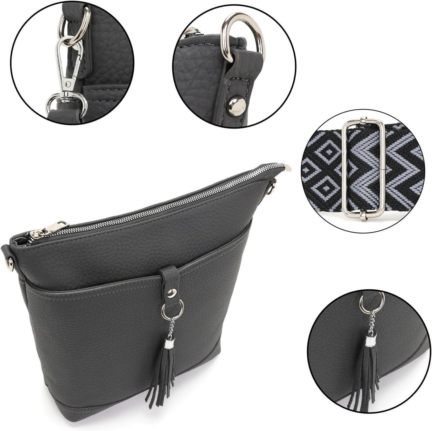 Große Damen Umhängetasche Mittelgroß Schwarz Vegan Leder