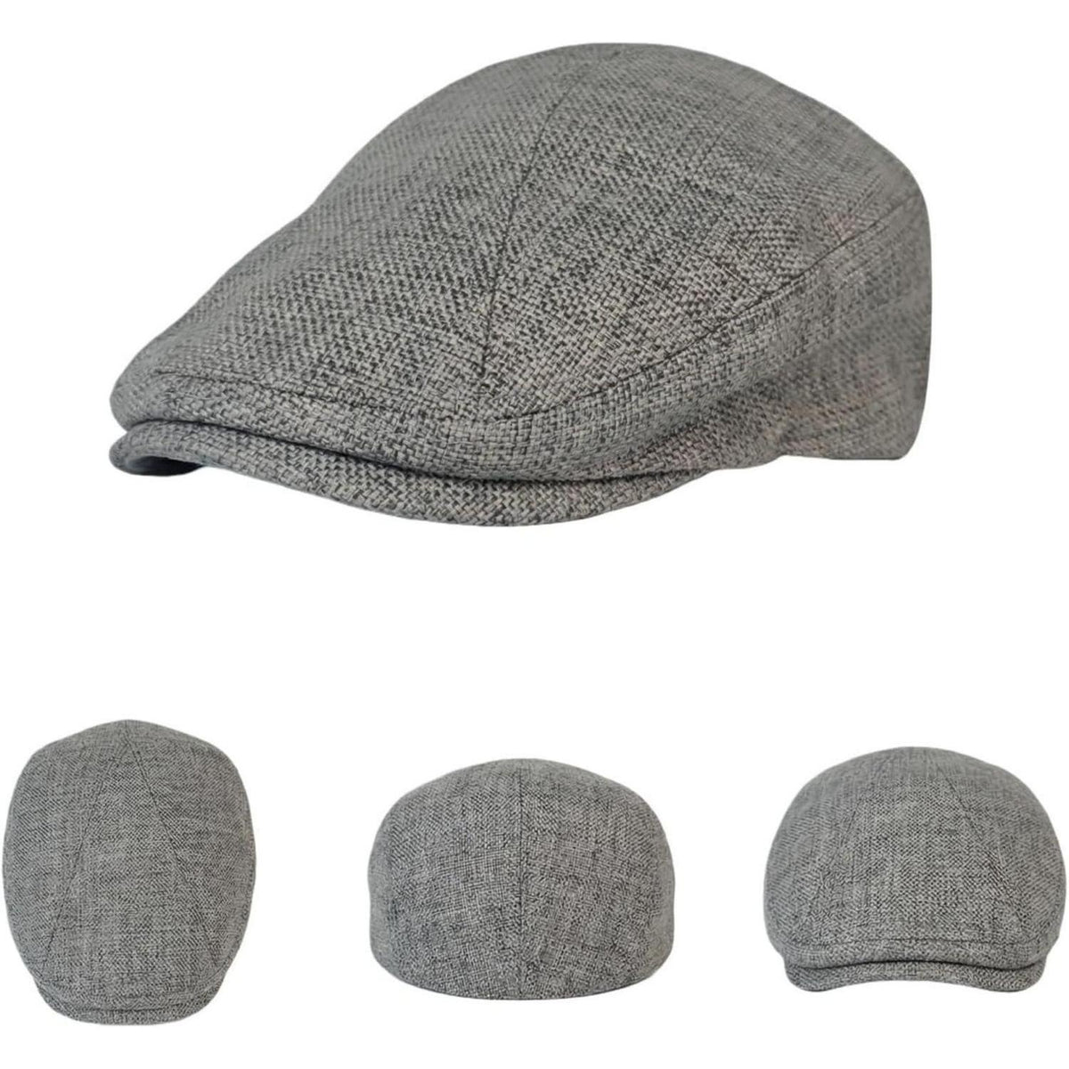 Schiebermütze Herren Baumwolle Leinen Grau - Gatsby Flatcap Newsboy Cap