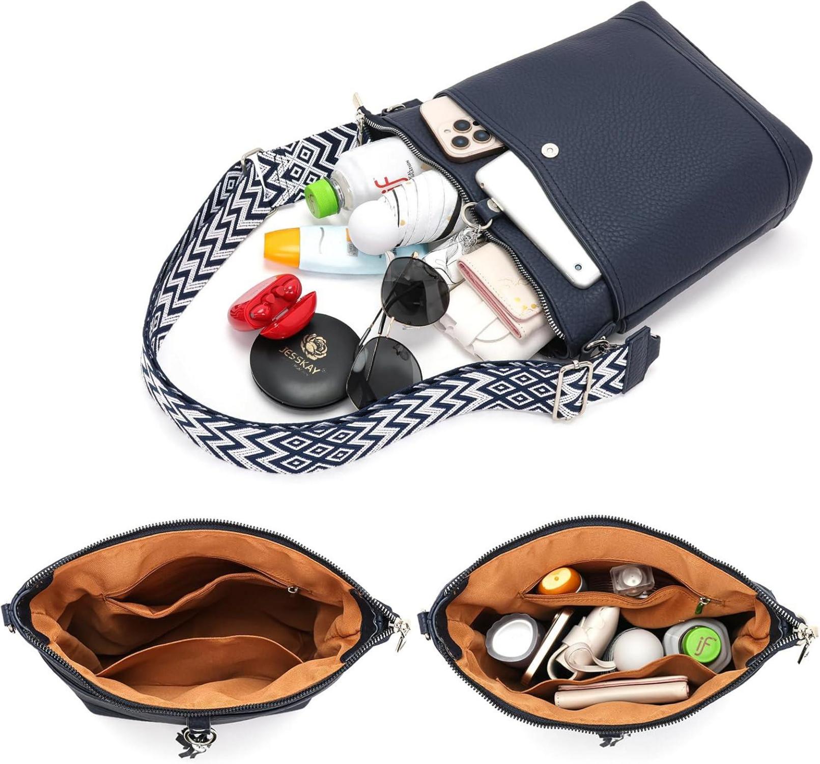 Damen Umhängetasche Schwarz Mittelgroß Vegan Leder