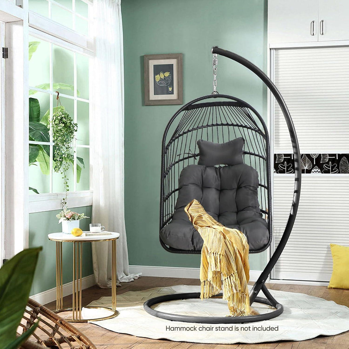 Faltbarer Rattan Hängesessel mit Kissen & Edelstahl Aufhängung