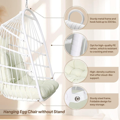 Faltbarer Rattan Hängesessel mit Kissen & Edelstahl Aufhängung